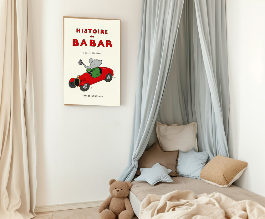 Babar the Elephant Car Vintage Nursery Art Print