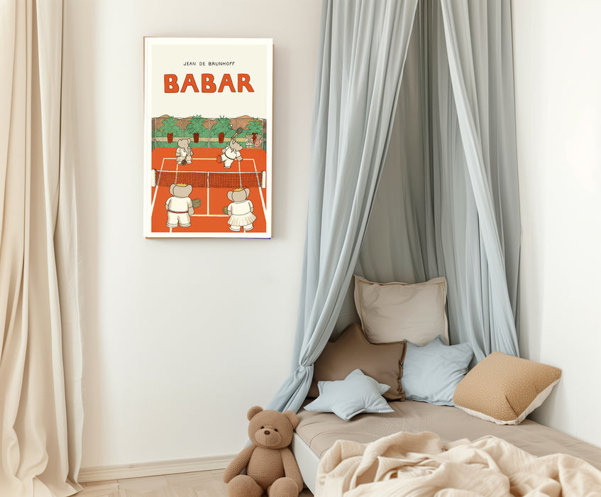 Babar the Elephant Tennis Vintage Nursery Art Print