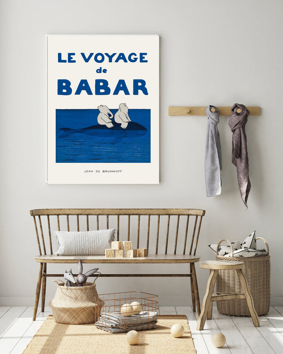 Babar the Elephant Riding the Whale Vintage Nursery Art Print