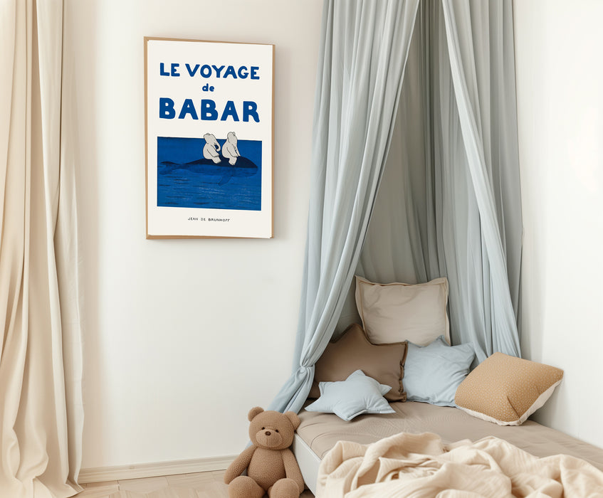 Babar the Elephant Riding the Whale Vintage Nursery Art Print