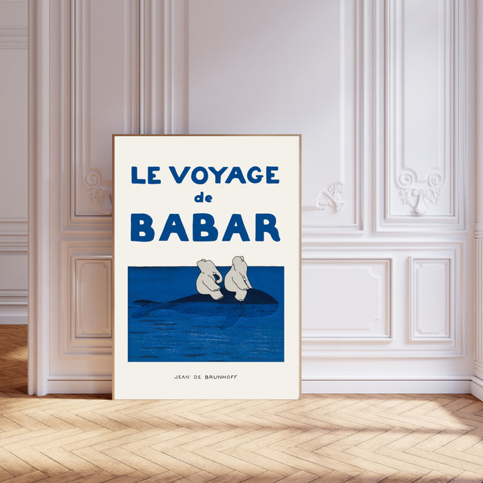 Babar the Elephant Riding the Whale Vintage Nursery Art Print