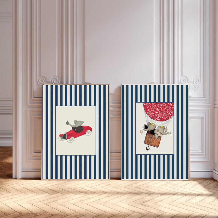 Babar The Elephant Blue Set Of Two Art Prints