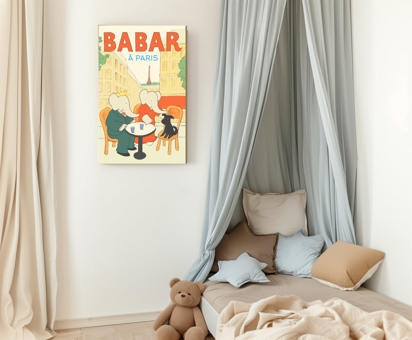 Babar the Elephant Paris  Vintage Nursery Art Print