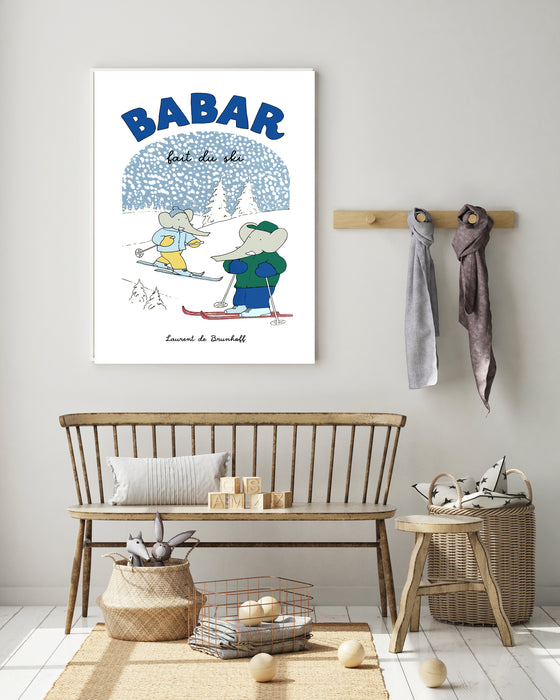 Babar the Elephant Ski Vintage Nursery Art Print
