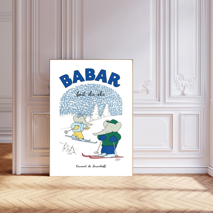 Babar the Elephant Ski Vintage Nursery Art Print