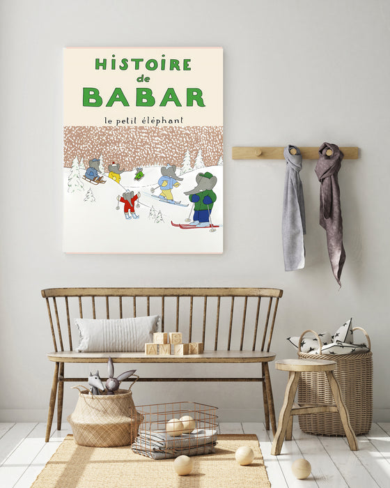 Babar the Elephant Ski Vintage Nursery Art Print