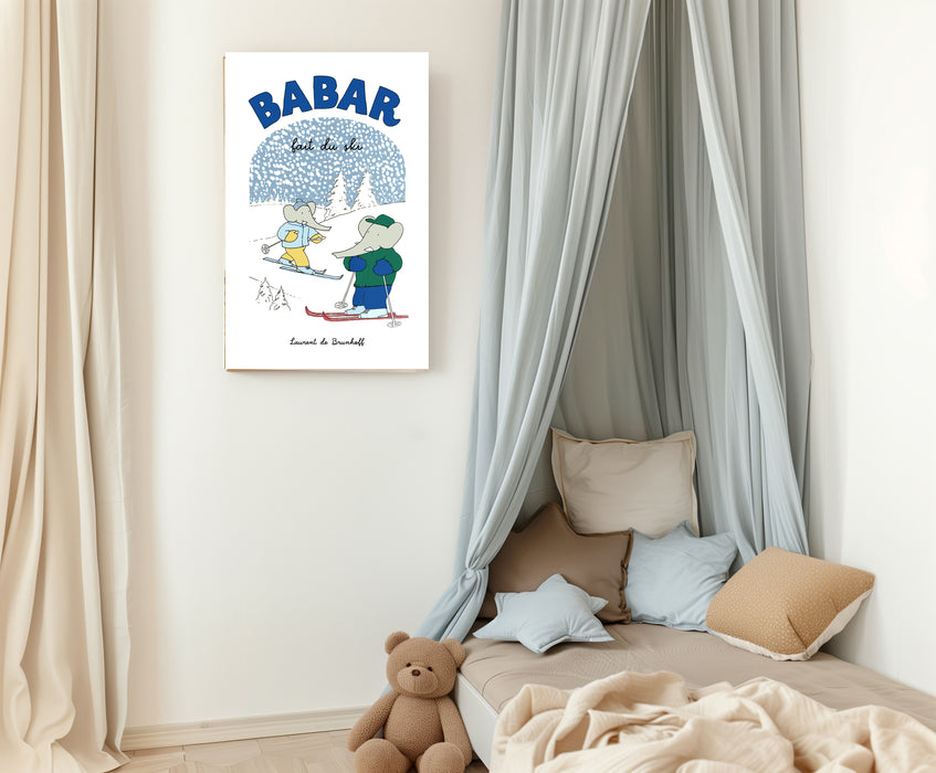 Babar the Elephant Ski Vintage Nursery Art Print