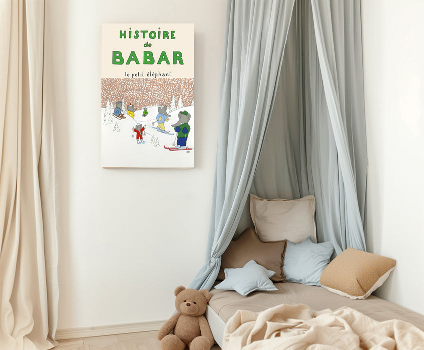 Babar the Elephant Ski Vintage Nursery Art Print