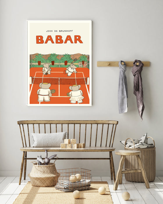 Babar the Elephant Tennis Vintage Nursery Art Print
