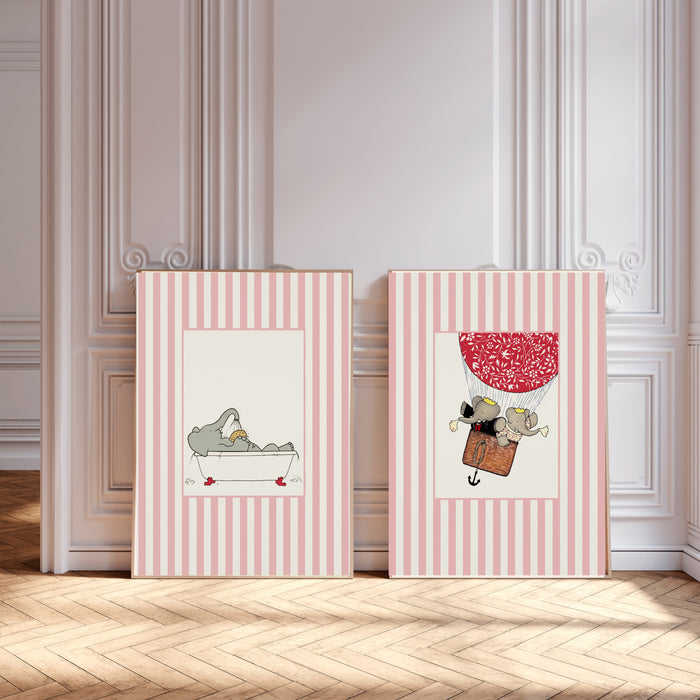 Babar The Elephant Pink Set Of Two Art Prints