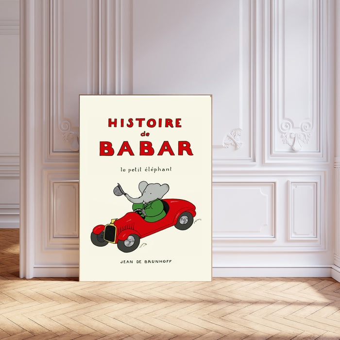Babar the Elephant Car Vintage Nursery Art Print
