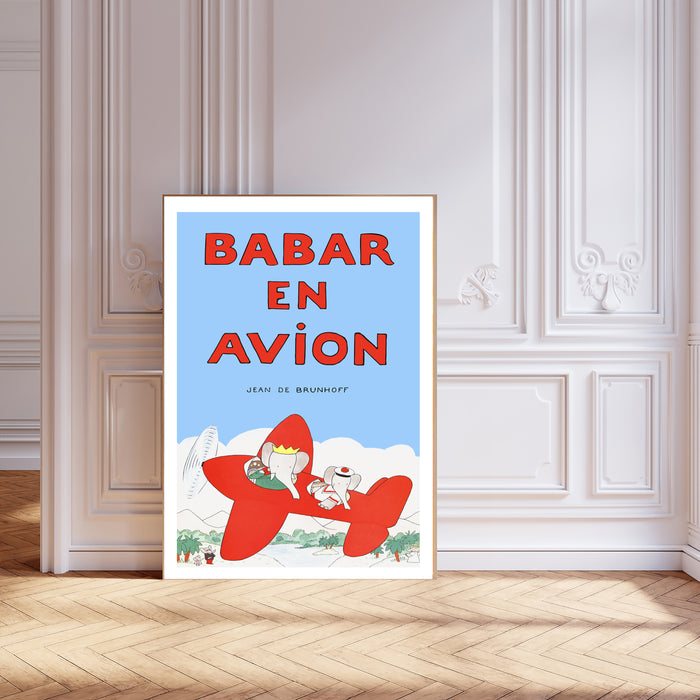 Babar the Elephant En Avion Vintage Nursery Art Print