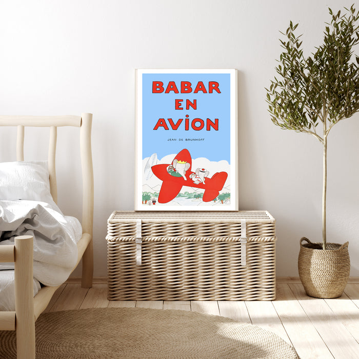 Babar the Elephant En Avion Vintage Nursery Art Print