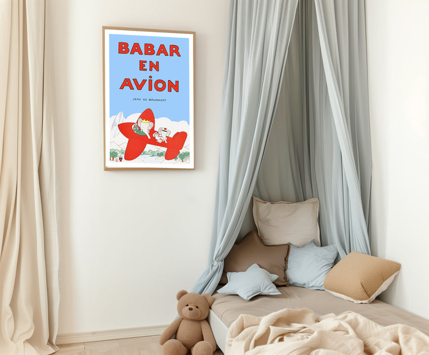 Babar the Elephant En Avion Vintage Nursery Art Print