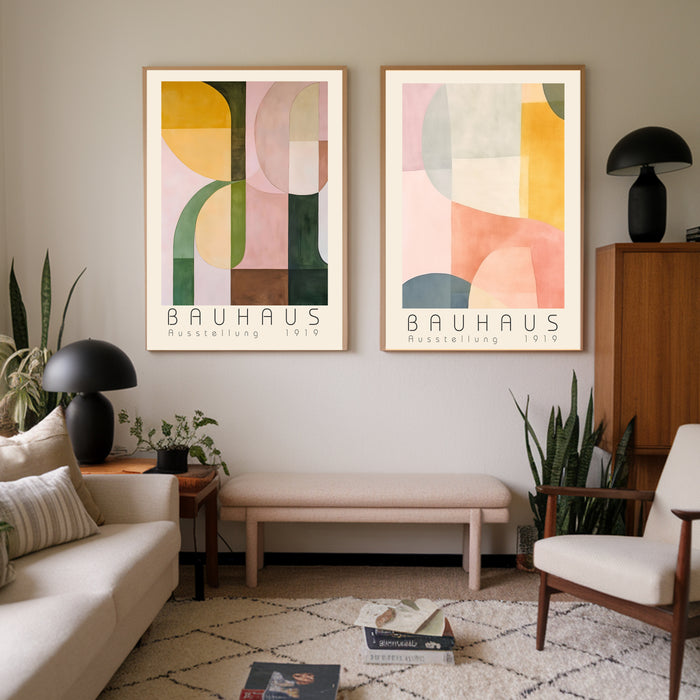 Bauhaus Pastel Mid Century Set Of Two Art Prints