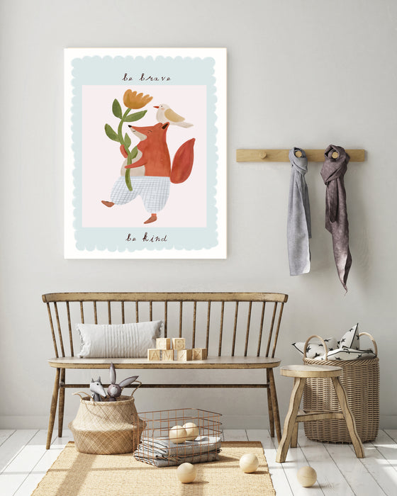 Cute Fox Be Brave, Be Kind Nursery Art Print