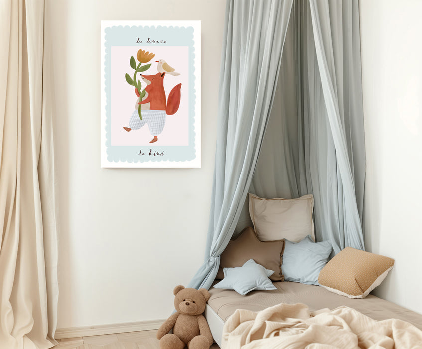 Cute Fox Be Brave, Be Kind Nursery Art Print