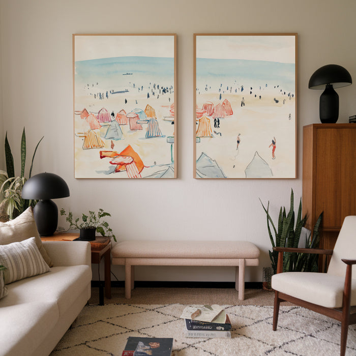 Vintage Beach Landscape Paintings Set Of Two Art Prints