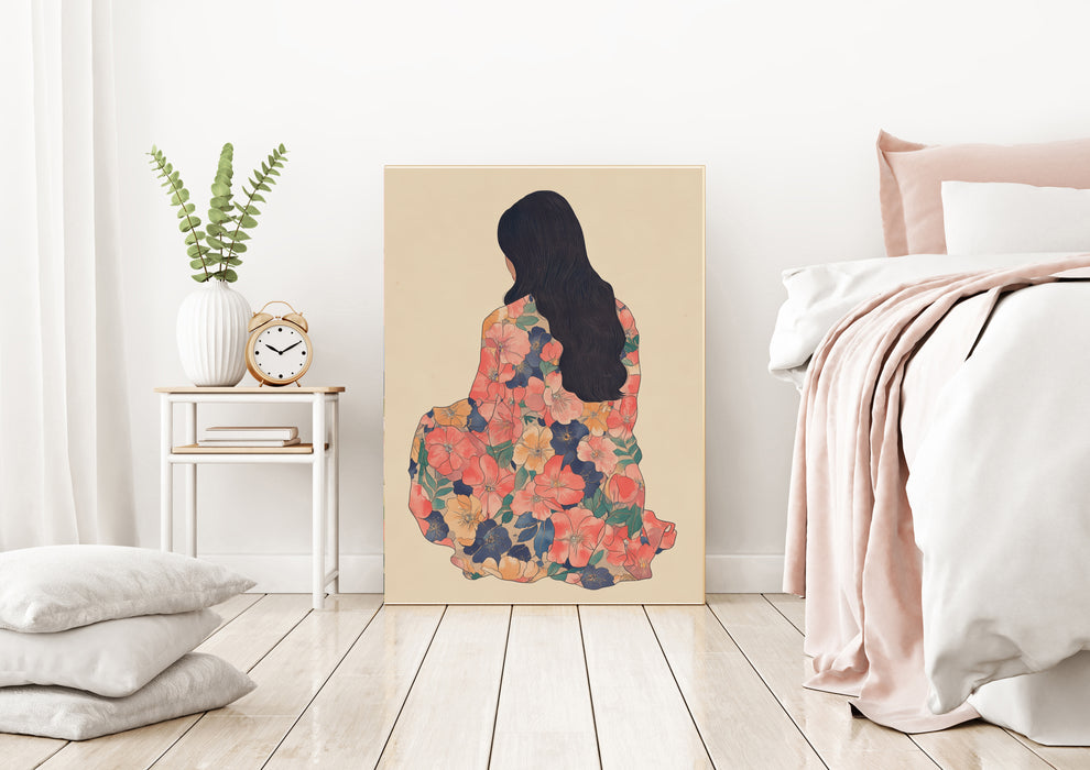 Portrait Of A Woman In Floral Art Print