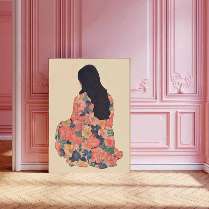 Portrait Of A Woman In Floral Art Print