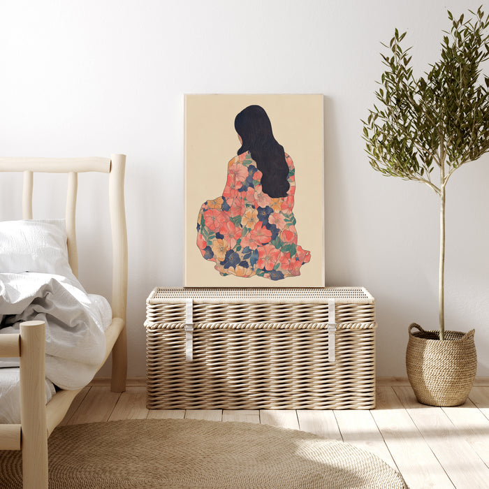 Portrait Of A Woman In Floral Art Print
