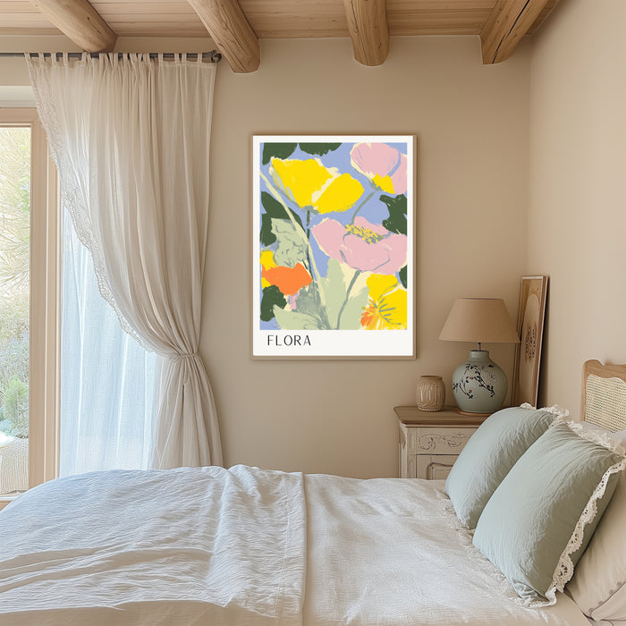 Flora Yellow Abstract Flower Art Print