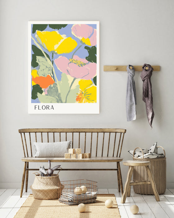Flora Yellow Abstract Flower Art Print