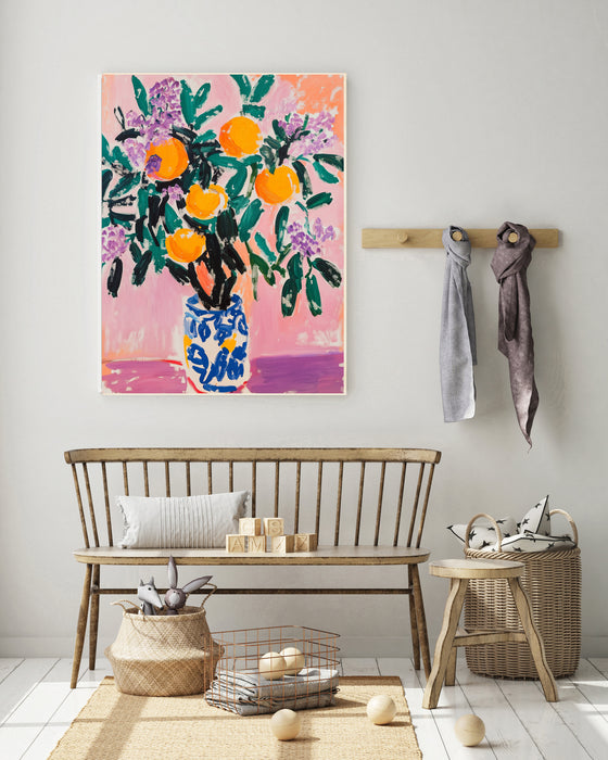 Still Life Oranges Flower Vase Art Print