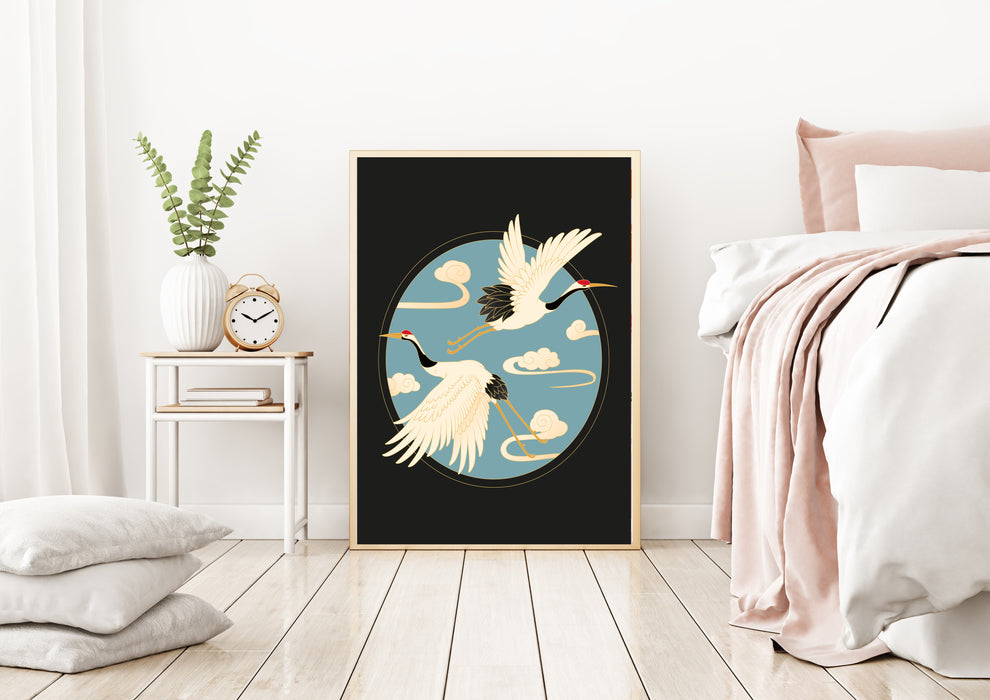Japanese Vintage Cranes Art Print