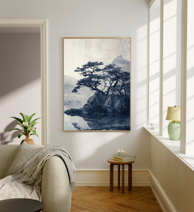 Japanese Light Blue Japandi Lake Set Of Two Art Prints