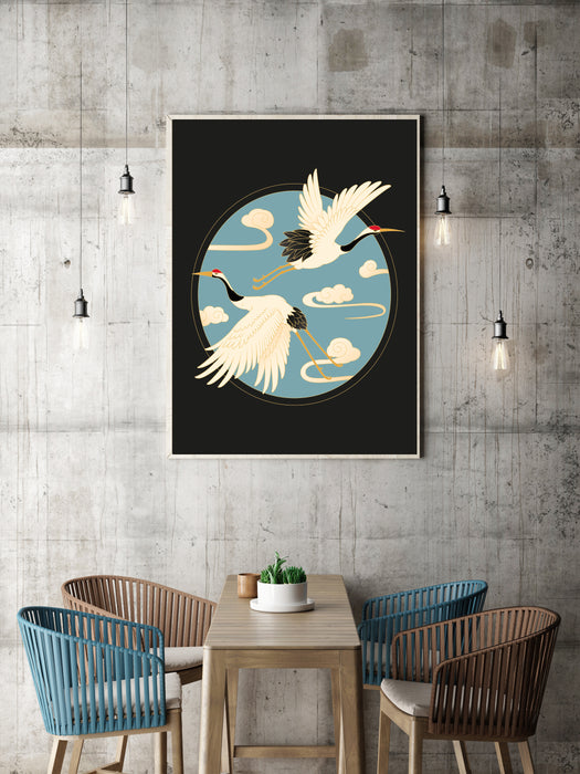 Japanese Vintage Cranes Art Print
