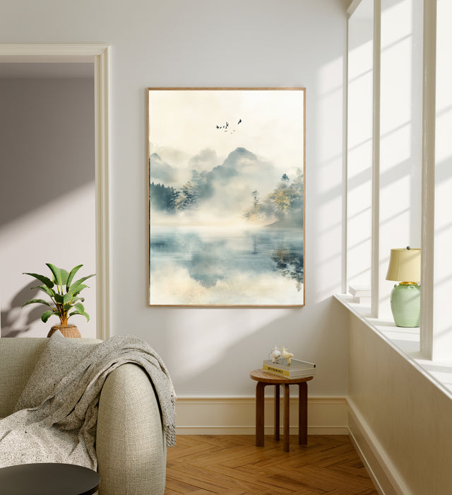 Japanese Light Green Japandi Lake Set Of Two Art Prints