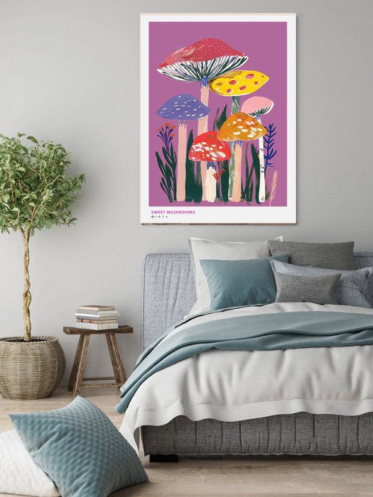 Japanese Sweet Mushroom Purple Art Print