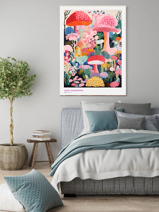 Japanese Pink Sweet Mushroom Art Print