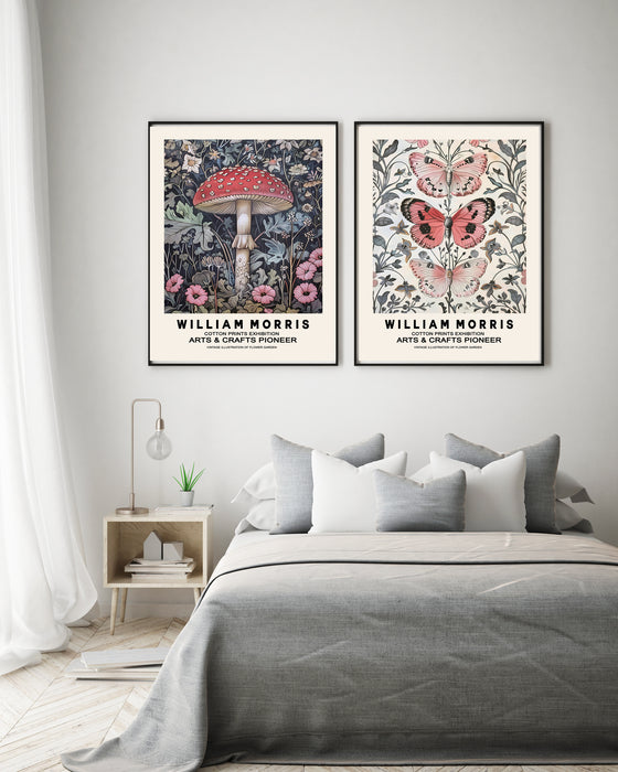 Mushroom, Butterfly William Morris Art Prints - Set Of Two