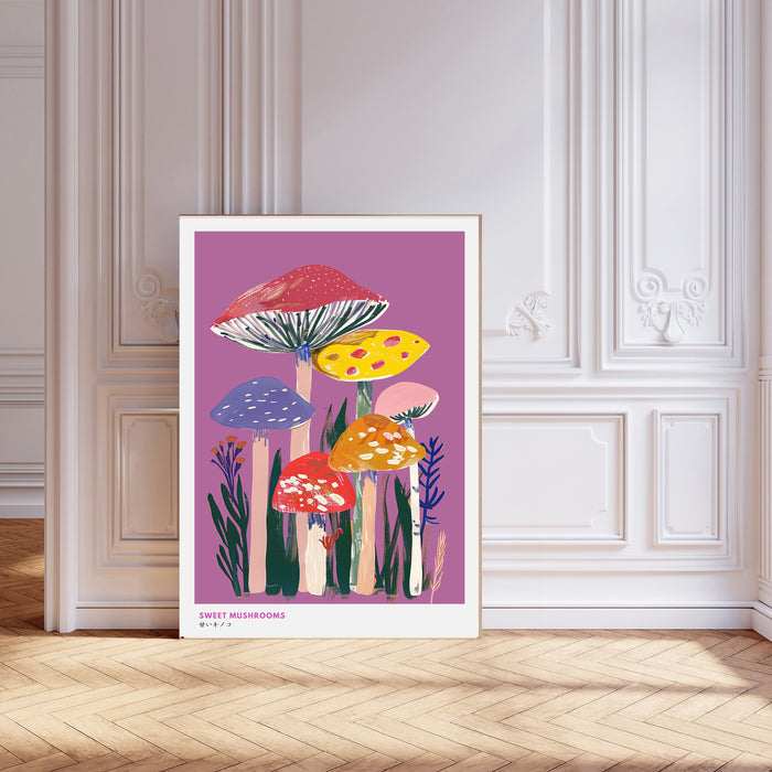 Japanese Sweet Mushroom Purple Art Print