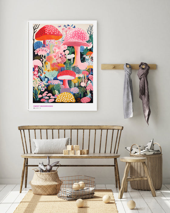 Japanese Pink Sweet Mushroom Art Print