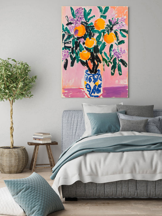 Still Life Oranges Flower Vase Art Print