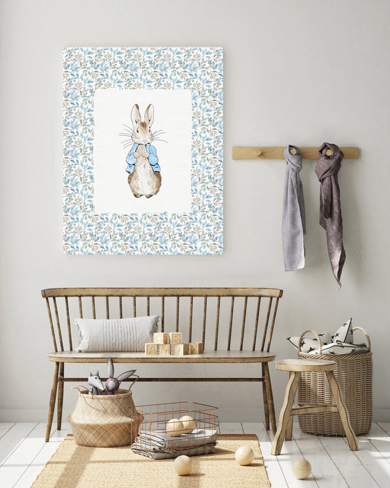 Floral Blue Cute Rabbit Nursery Art Print