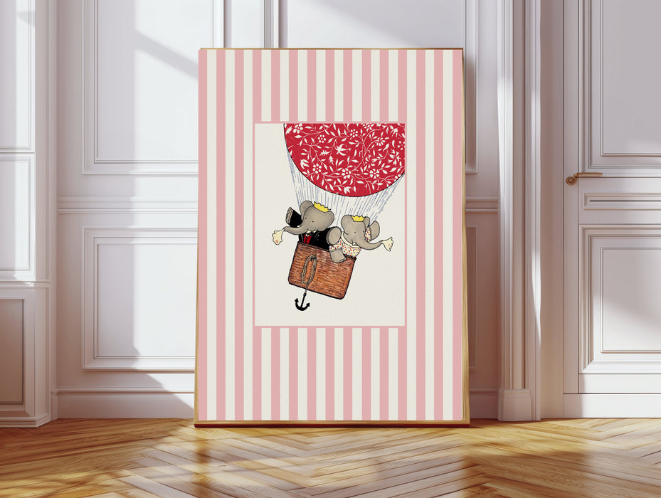 Babar The Elephant Pink Set Of Two Art Prints