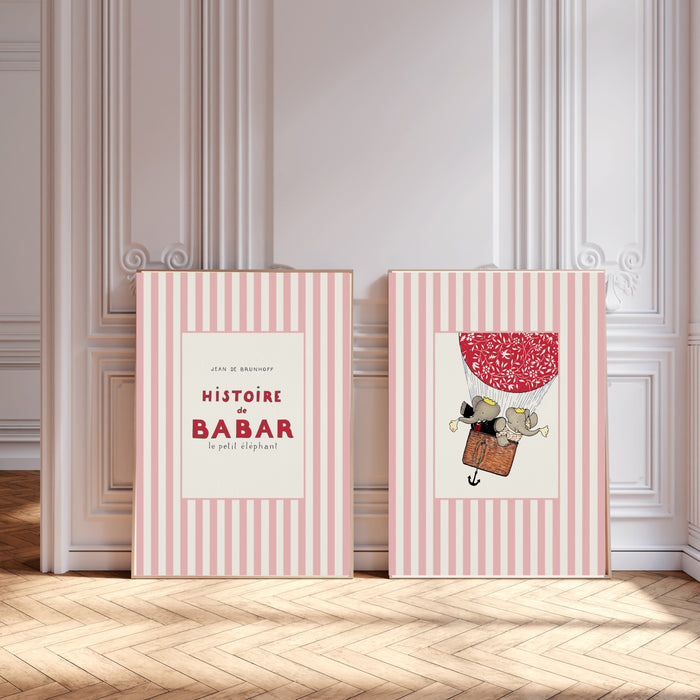 Babar The Elephant Pink Set Of Two Art Prints