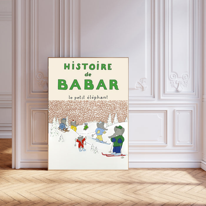 Babar the Elephant Ski Vintage Nursery Art Print