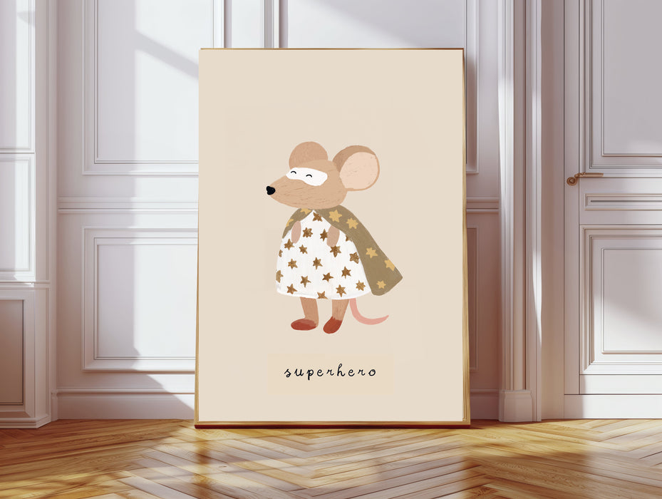 Superhero Girl Mouse Nursery Art Print