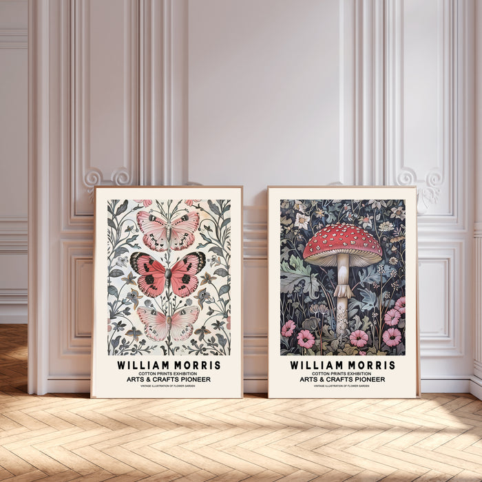 Mushroom, Butterfly William Morris Art Prints - Set Of Two