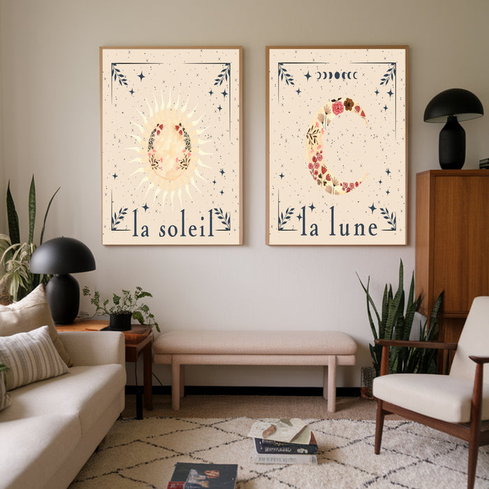 Sun and Moon Celestial Prints Set Of Two