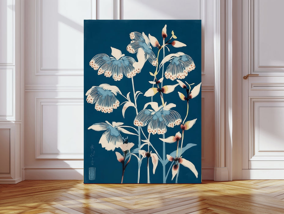 Japanese Chrysanthemum Blue Floral Art Print