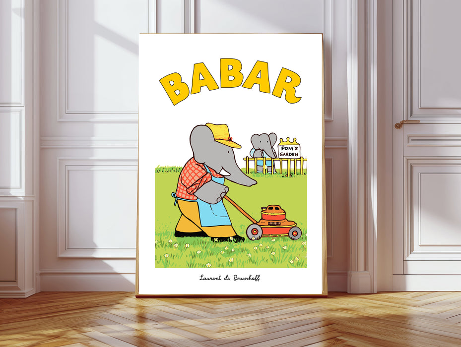 Babar the Elephant in Gardening Vintage Nursery Art Print