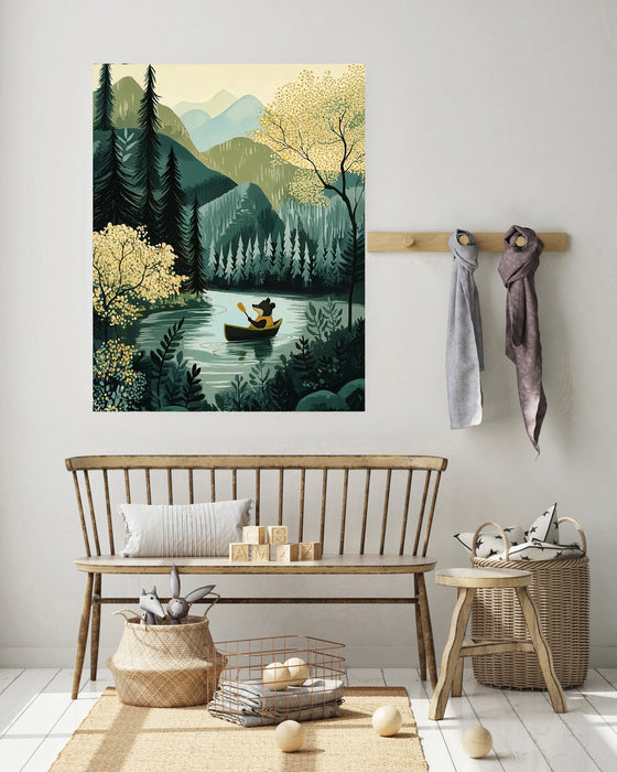 Kids Nursery Whimsical "Paddling down The River" Art Print