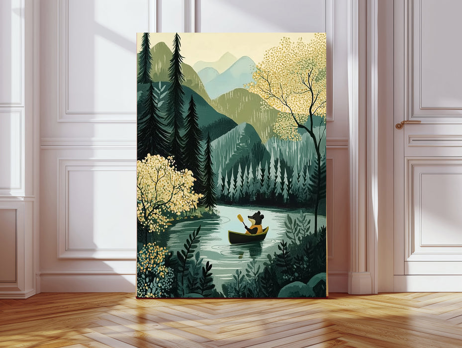 Kids Nursery Whimsical "Paddling down The River" Art Print