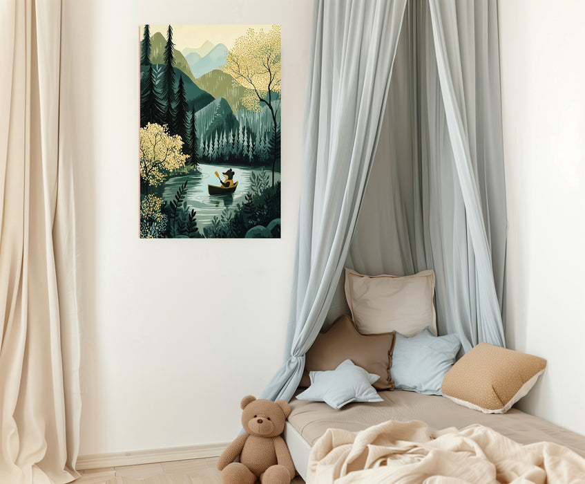Kids Nursery Whimsical "Paddling down The River" Art Print